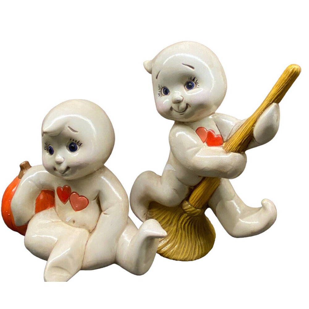 Vtg 1994 Halloween Tot Ghosts Figurines Hand Made Set of 2 4.5" and 6.5" Tall